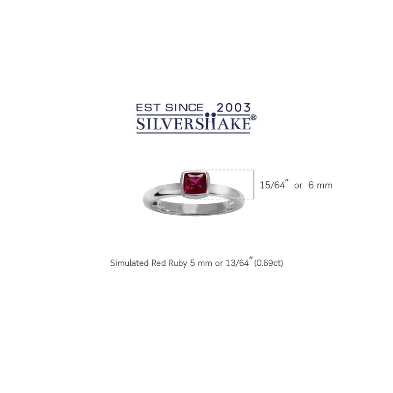 Silvershake Cushion Cut Garnet 925 Sterling Silver Stack Stackable Solitaire Ring Size 7 - Image 4